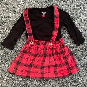 Carter’s Baby Girl 2-Piece Red & Black Plaid Overall Dress Set | Size 9 Months